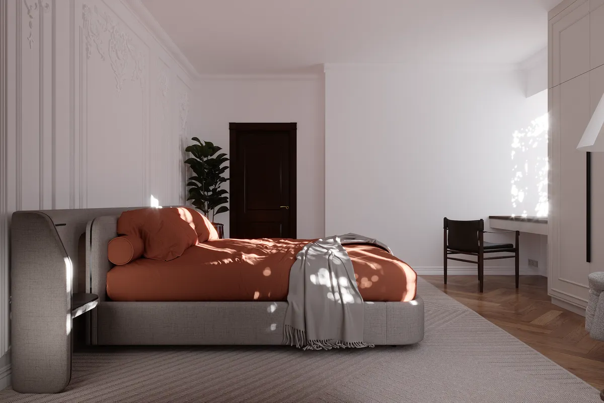Bedroom in the Sunlit Stories interior, 3D visualisation