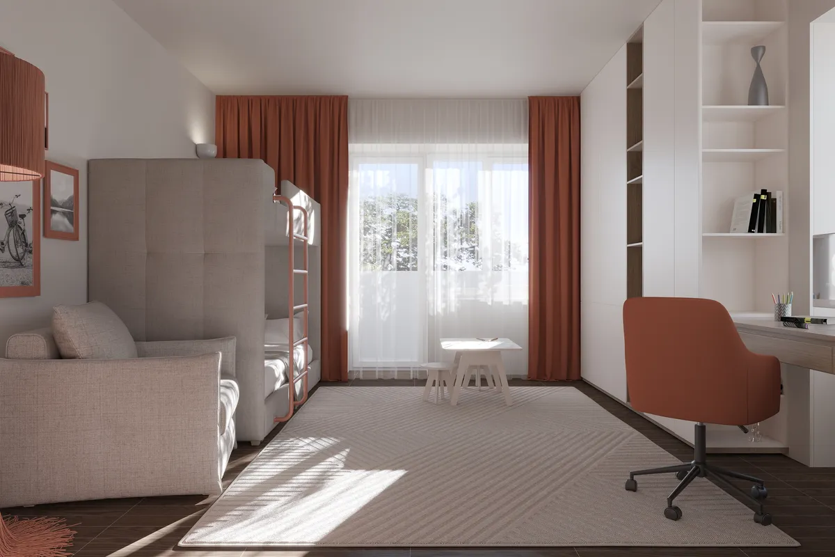 Children's room in the Sunlit Stories interior, 3D visualisation