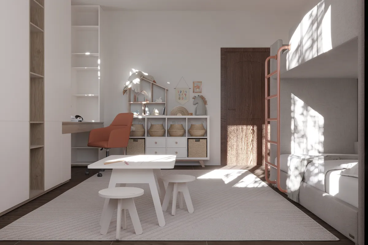 Children's room in the Sunlit Stories interior, 3D visualisation