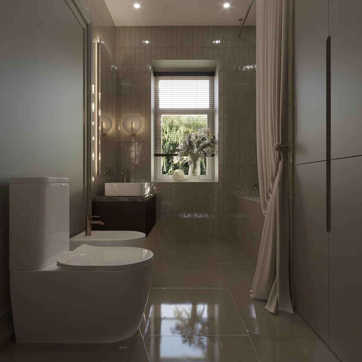 Bathroom in the Sunlit Stories interior, 3D visualisation