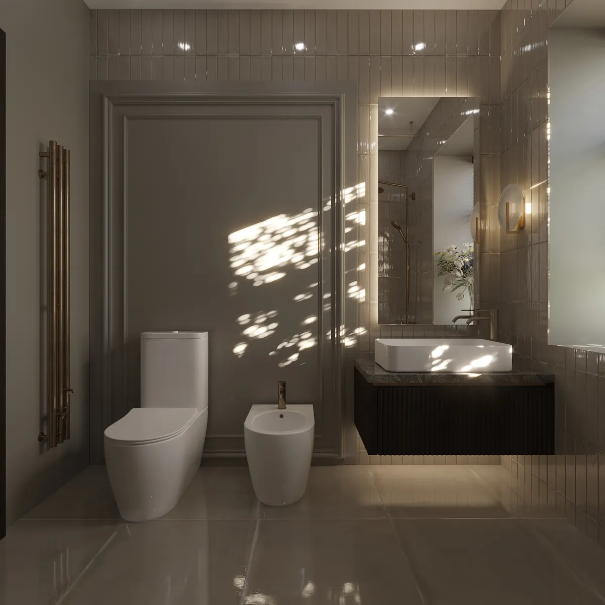 Bathroom in the Sunlit Stories interior, 3D visualisation
