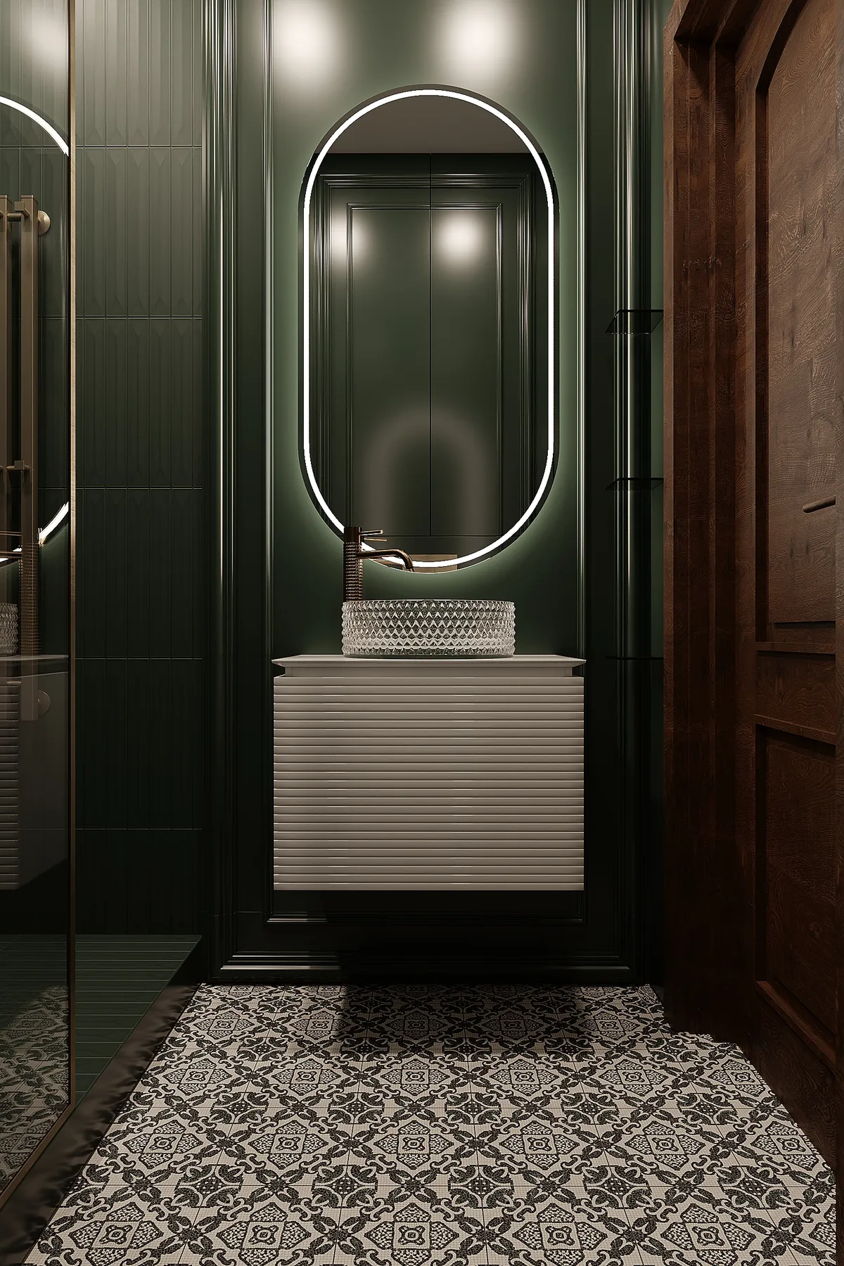 Guest bathroom in the Sunlit Stories interior, 3D visualisation
