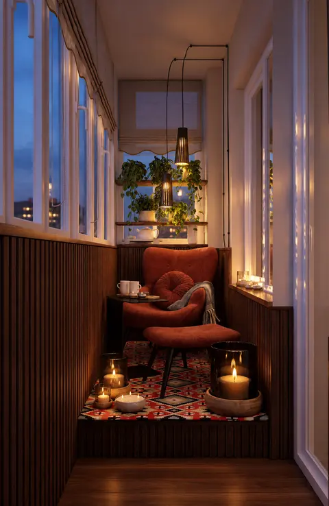 Balcony in the Sunlit Stories interior, 3D visualisation