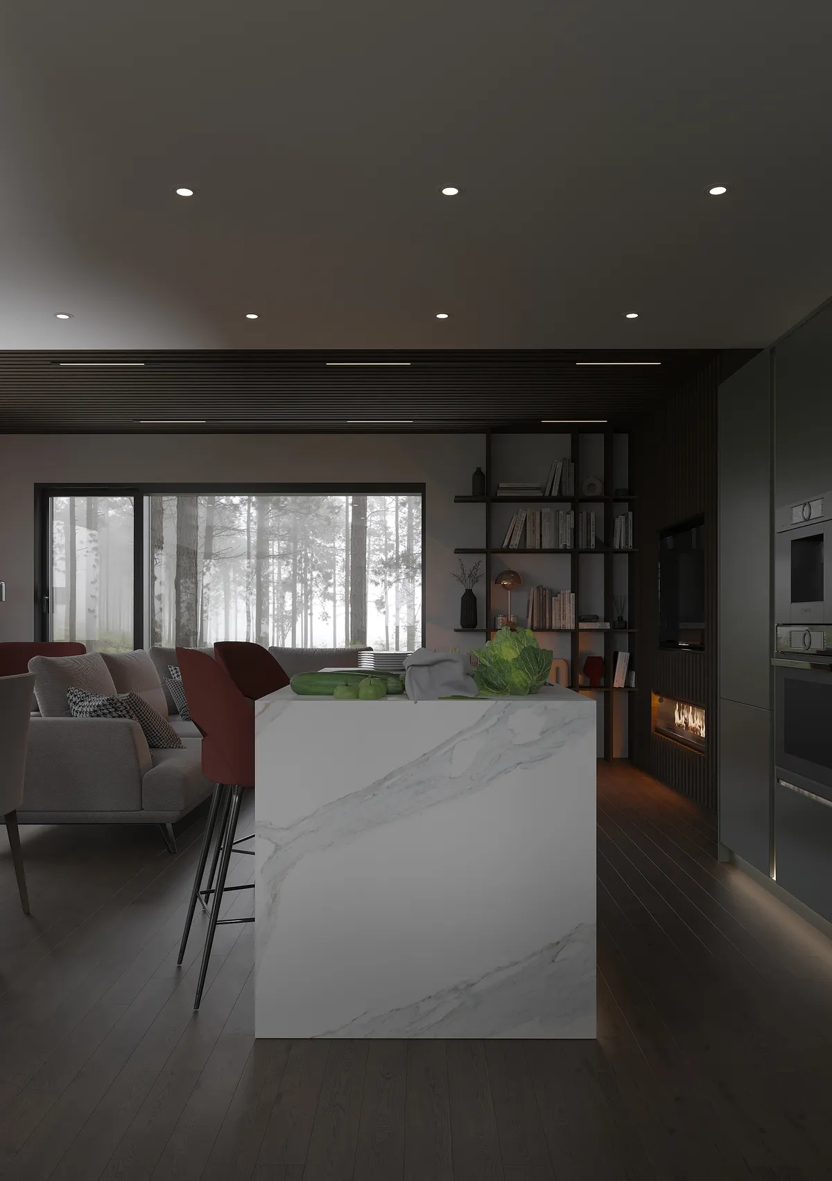 The Woodland Retreat interior, 3D visualisation